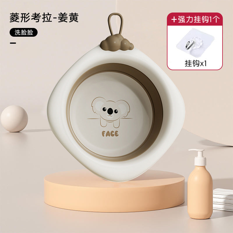 Diamond-shaped koala baby foldable wash basin - multi-purpose sink for face, bottom, and feet - newborn and infant plastic washbasin