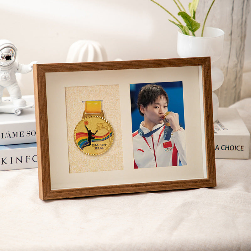 Wooden photo frame table medal storage display photo frame marathon gold medal hollow picture frame 10 inch keep medal