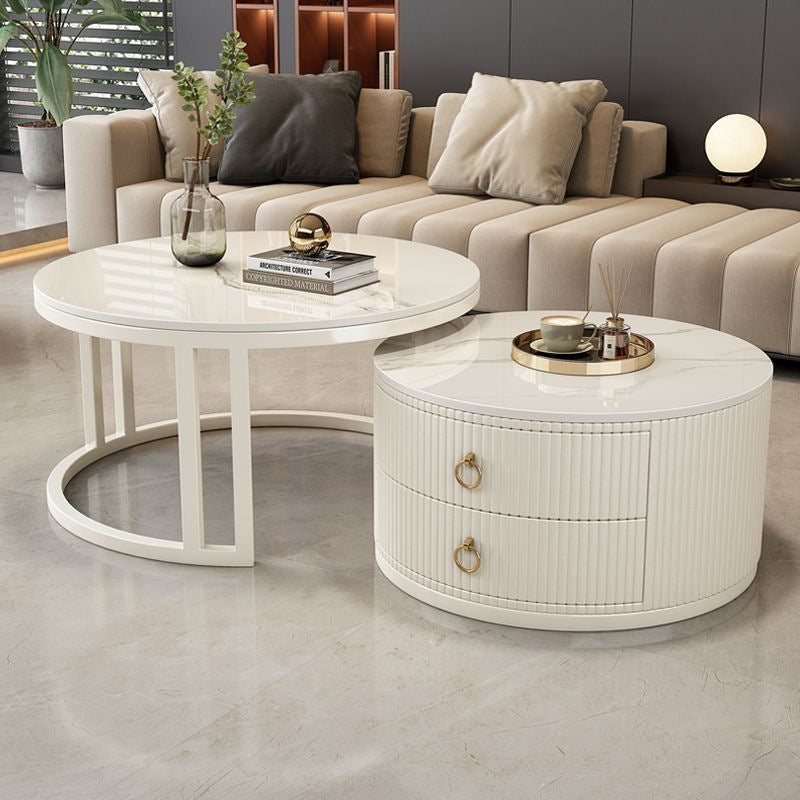 Rock slab coffee table living room for homecasual modern small apartment new arrivalaccessible luxury double-layer telescopic round side table tea table