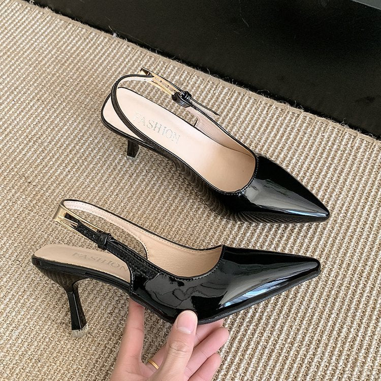 French stiletto closed-toe sandals women's single strap high heels 2026 summer new versatile pointed-toe slingbacks
