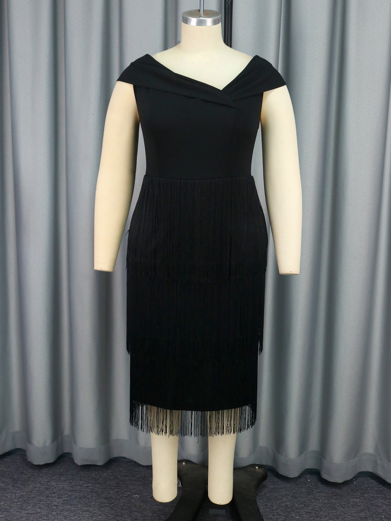 AM041114 Fashion Asymmetrical Neck Sleeveless Tassel Dress, Party Ball Elegant High Waist Dress dresses