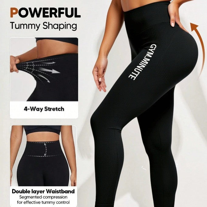 Seamless high-waisted yoga leggings with lettering - perfect for cross-border e-commerce, cycling, training, yoga, running, and layering