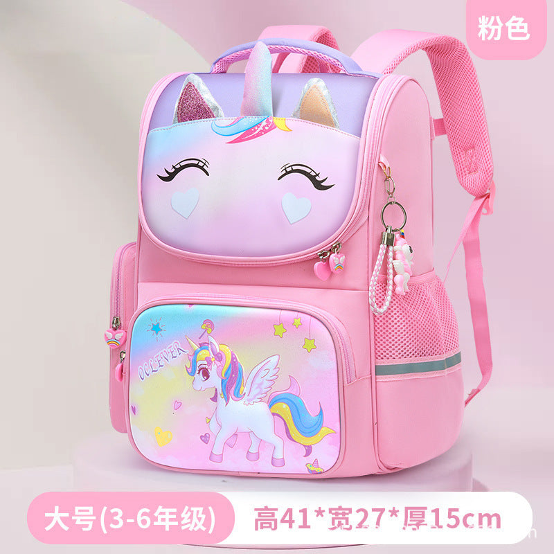New 2024 cartoon unicorn children's schoolbag large-capacity load reduction spine protection primary school students in grades 1-6 backpack