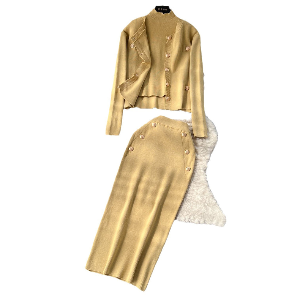 Fall and winter socialite tweed style wear women's knitting shirt three-piece sleeveless vest cardiganoutwear hip-covering skirt