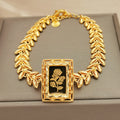 Vintage-inspired rose pattern square pendant bracelet, perfect for women's holiday parties, bridal showers, and weddings