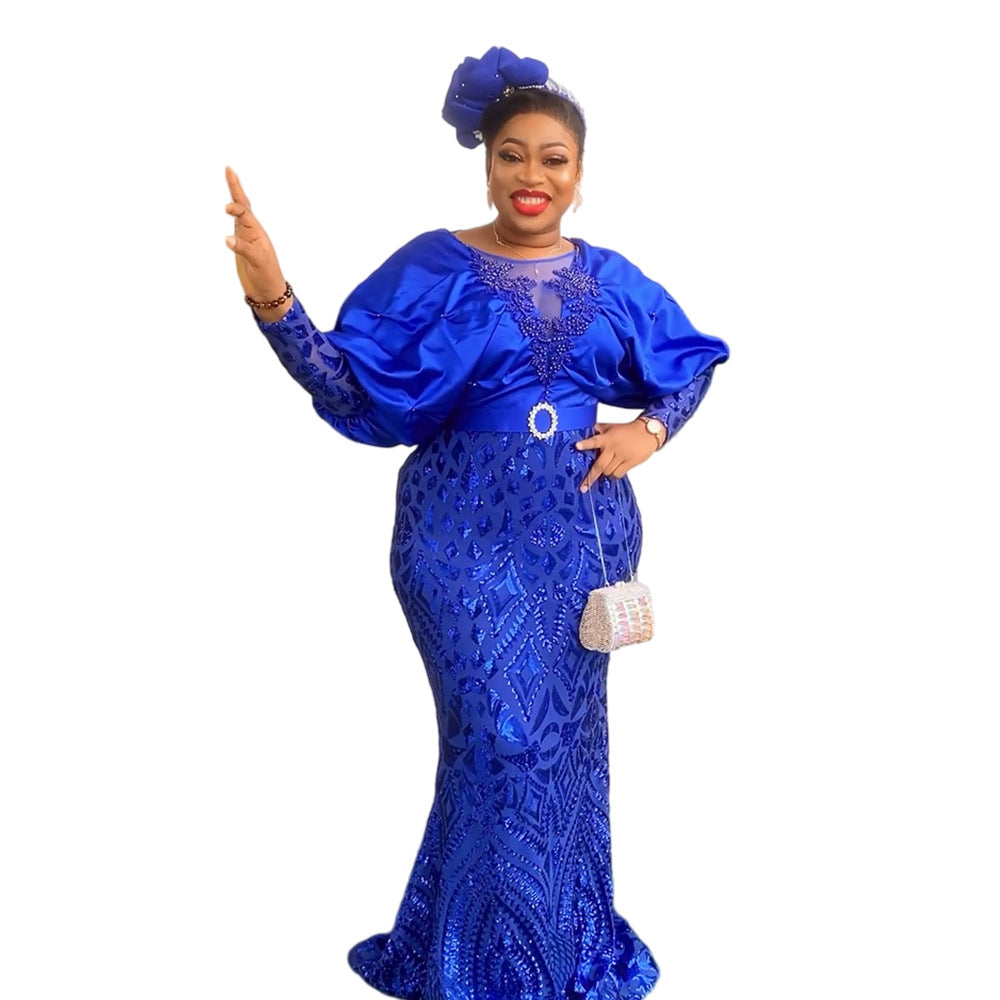 Fashion cross-border export women's clothing plus size party evening dress  african sequin intellectual elegancedress