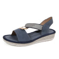Exportplus sizefashion one-piece elastic slip-on pure colorflats sandals women's fashionthick sole wedge heel wide strap sandals