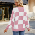 European and american cross-border autumn new arrivals:  pullover crew neck long sleeve top, loose fit casual plaid color block sweater for women