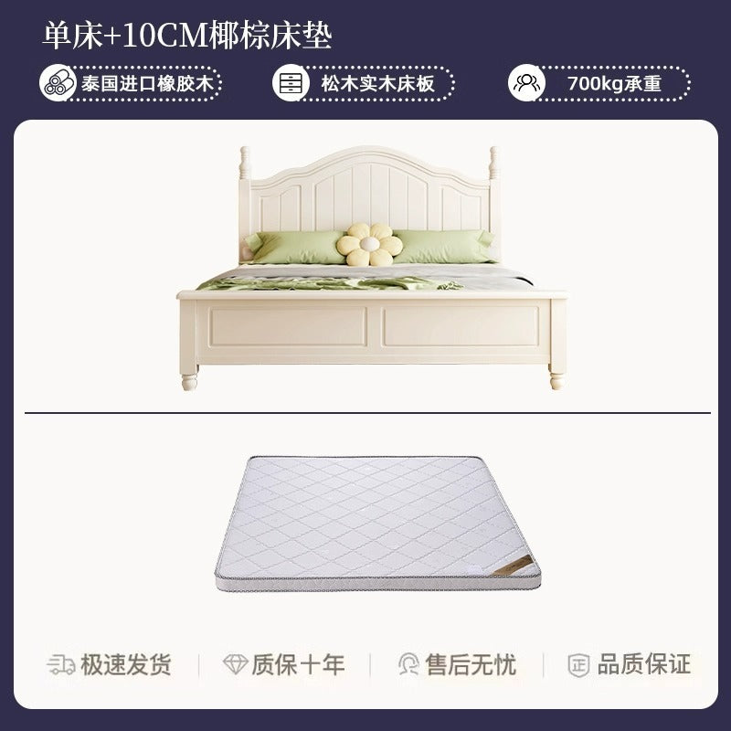 Scandinavianwhite solid wood bed modern casual cream style grids 1.8m double bed 1.5 master bedroom storage princess bed
