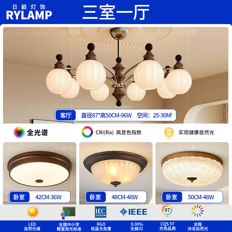 French antique living room chandelier retro high-end solid wood designer bedroom dining room art Zhongshan lighting