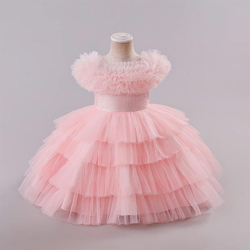 New arrival cross-border kids performance dress lace princess skirt festival tutu skirt gauze skirt first birthday dress performance costume
