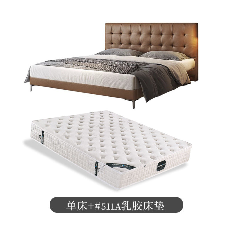Chocolate leather bed - modern minimalist luxury wedding bed 1.8m - high-end bedroom double upholstered bed