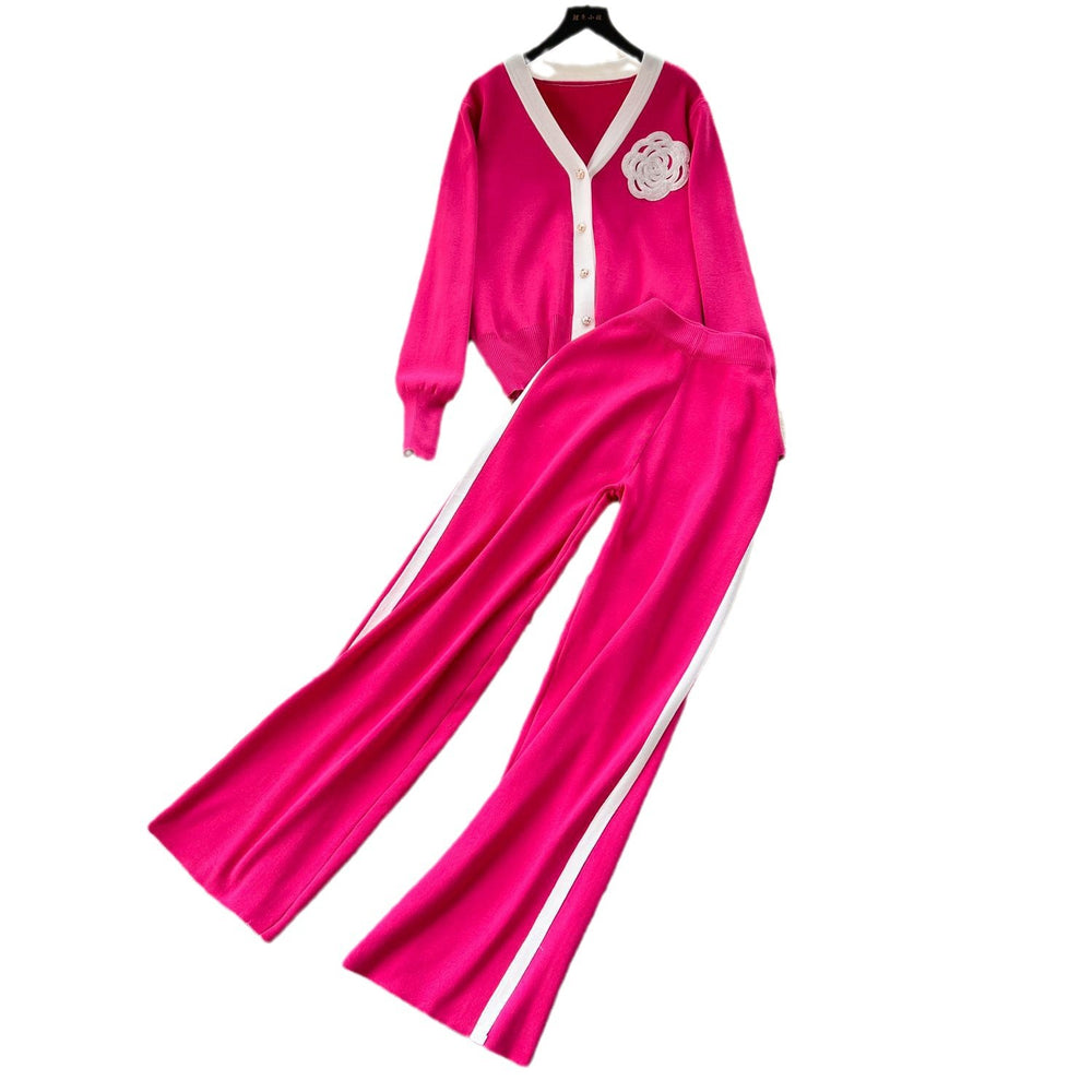 Elegant and chic knit set for women: autumn/winter loose-fit long sleeve shirt + high-waisted drape pants
