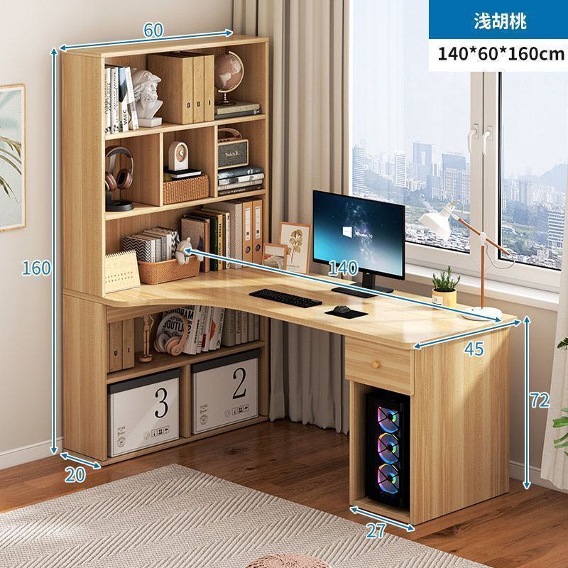 Corner desk bookshelf combo - all-in-one home study desk with drawers for students, high schoolers, and computer use