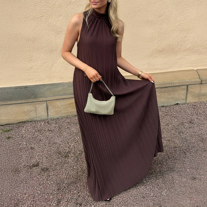 women's summer new arrivals: european and american cross-border fashion - elegant solid color halter sleeveless dress