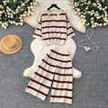 Lazy style stripesv-neck two-piece set women's summernew arrivalwork clothing style round neck topshigh waist pantsslimming looksuit