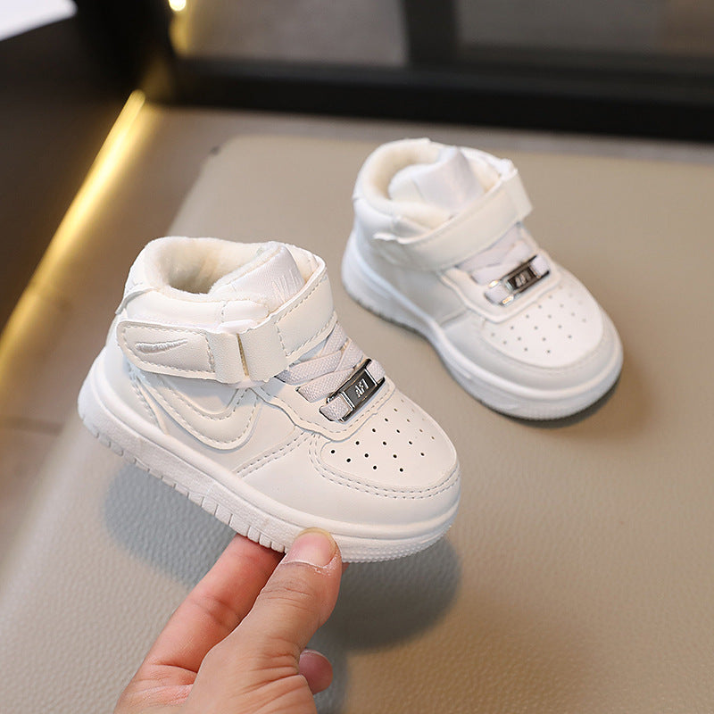 Autumn winter ermiangkids sneakers boys high-top sneakers girls white shoes k-style children's basketball shoes cotton shoes