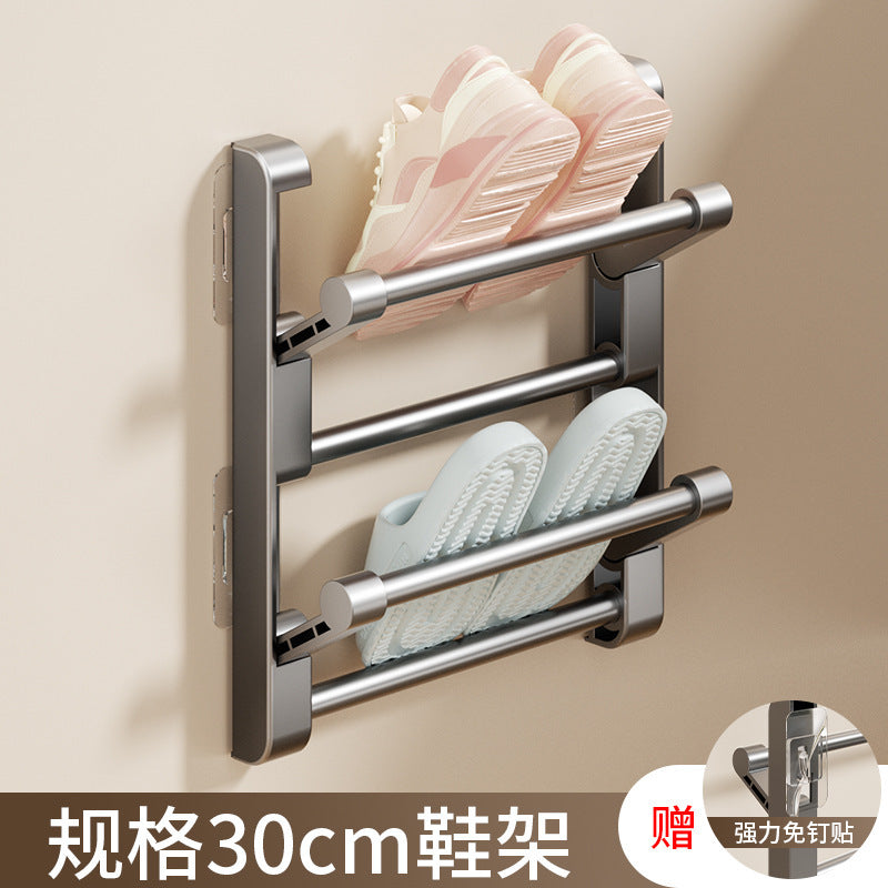 No-drill slipper rack, wall-mounted over-the-door multifunctional bathroom foldable shoe organizer for toilet and washroom shoe storage