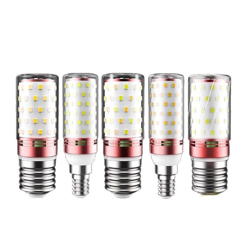 LED bulb corn lamp household e27 thread e14 screw energy-saving lamp warm white three-color light lighting chandelier light source