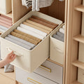 Fabric clothes storage box for wardrobe layering, clothes and pants organizer, cotton linen foldable storage basket for home use