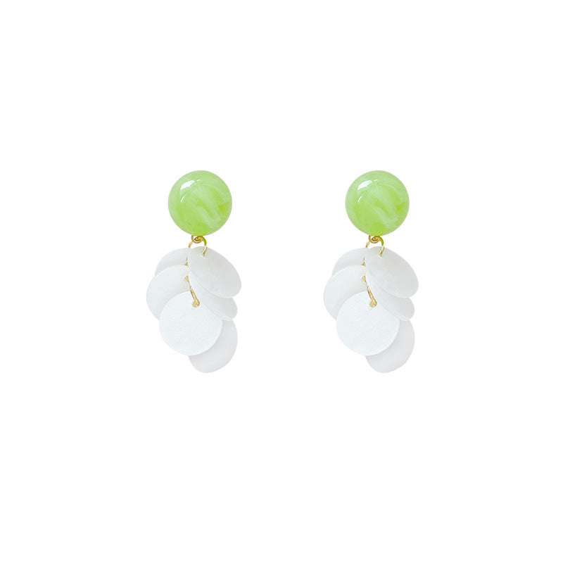 Avocado green shell stud earrings - sweet dopamine earrings for women, new 2026 high-end resort style beach earrings