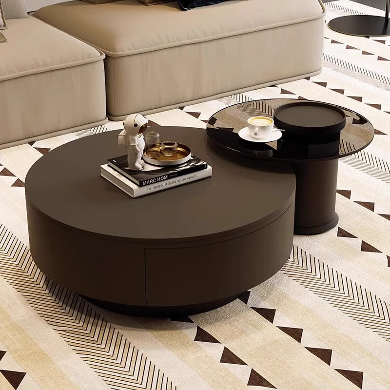 Minimalist slate combination coffee table small apartment simple modern light luxury high-end round living room for home black popular