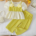 Children's clothing  fashion children's clothing cross-border girl beige tops + green pants