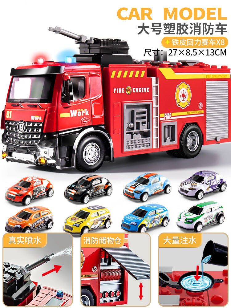 Kids' large fire truck toy - boy's alloy firefighter car with water spray, sprinkler, ladder, and rescue functions