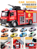 Kids' large fire truck toy - boy's alloy firefighter car with water spray, sprinkler, ladder, and rescue functions