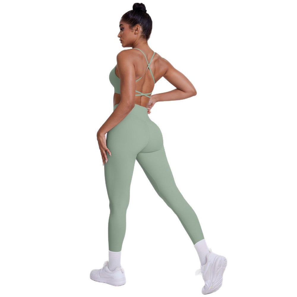 New criss-cross strap sports bra and leggings set - cloud-soft, quick-dry, compression yoga outfit for outdoor running and fitness