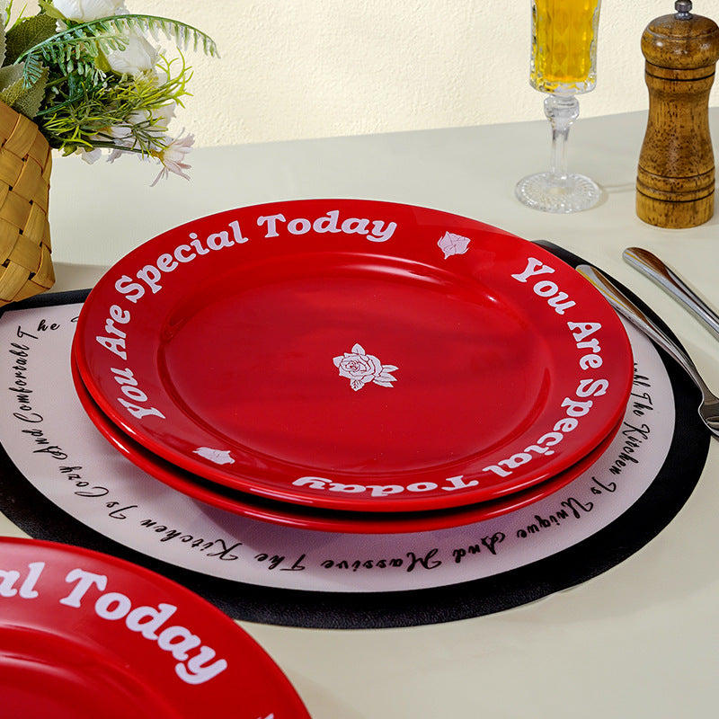 Rose red ceramic plate - new arrival: high-style dessert plate, steak plate, plating plate, home tableware, holiday gift box set