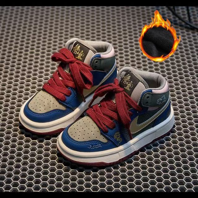 Boys' mythical monkey king high-top sneakers,  autumn/winter new collection, kids' athletic shoes, double-layer cotton fleece lined, aj style for girls