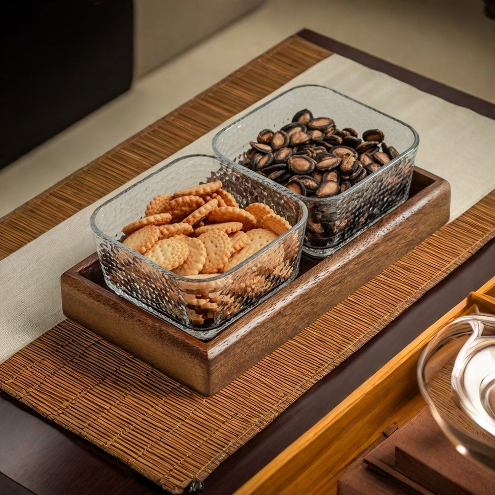 Walnut glass fruit plate living room for home high-end light luxury grid dried fruit plate new chinoiserie snack tea fruit plate
