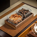 Two-tier [hammered glass] bowl with walnut wood tray