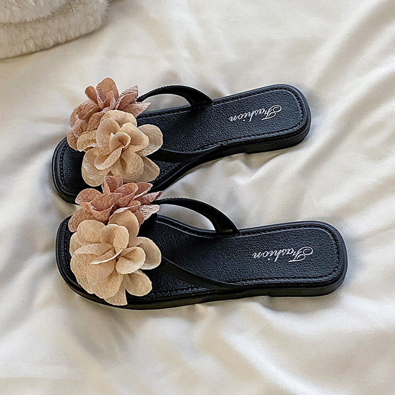 Trendy fairy flower slides - platform soft sole 2024 summer new women's one-strap sandals - versatile beach slippers