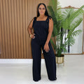 C7698 cross-border   fashion women's casual striped wide-leg jumpsuit with shoulder straps