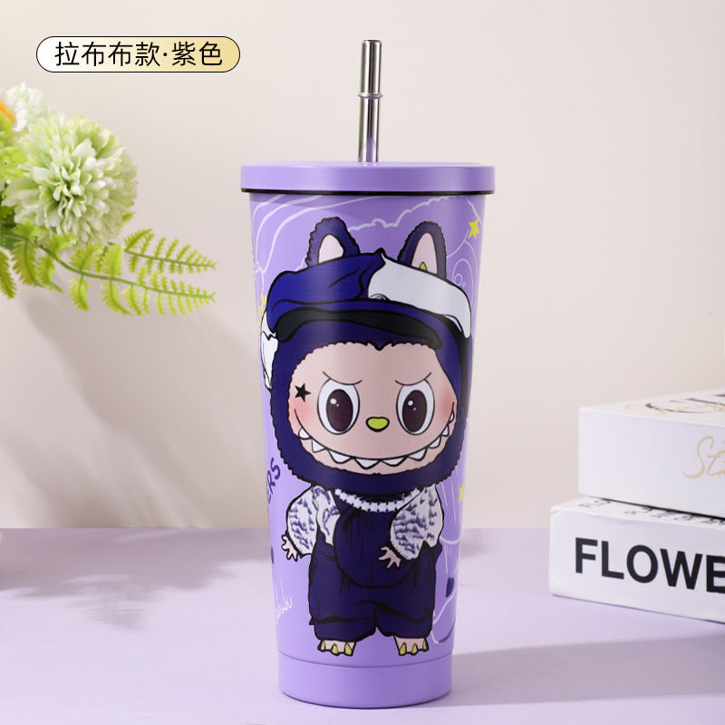 new arrival cartoon thermos cup stainless steel liner coffee cup high-looking large-capacity portable straw water cup batch
