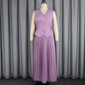 New solid color versatile set: high-waisted pleated slim-fit waist-cinching sleeveless drawstring top and a-line midi skirt two-piece outfit