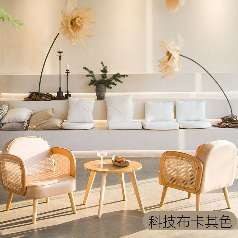 Solid wood single sofa and coffee table set - modern minimalist design for small living rooms, b&bs, hotels, and rental properties - featuring tech fabric upholstery