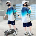 Boys' quick-dry outfit set : new summer gradient two-piece short-sleeve set for mid-to-large children, perfect for summer wear, sports, and t-shirts