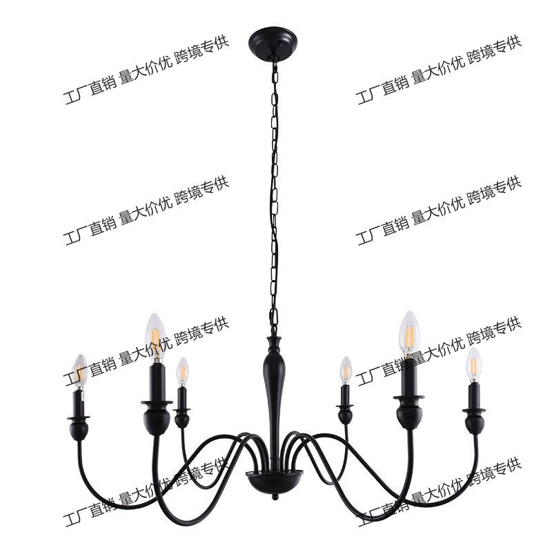 Cross-border  American retro chandelier, American country 6 heads 8 heads black gold wrought iron lamps