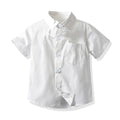 New classic boys' short-sleeve white cotton shirt - lightweight summer style for kids, perfect for performances, school uniforms, and elementary school students (sizes for mid-to-large children)