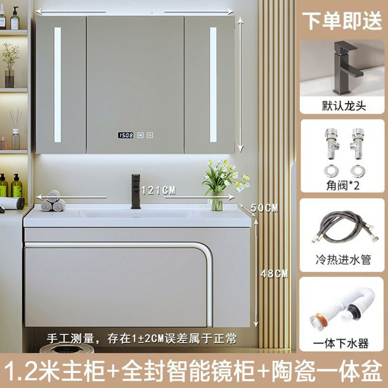 [Customized] Side storage bathroom cabinet ceramic integrated hand wash basin bathroom solid wood bathroom cabinet combination