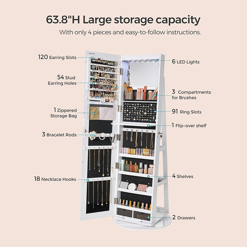 Rotating solid wood full-body mirror cabinet household bedroom jewelry jewelry storage floor-to-ceiling mobile fitting mirror hanging coat hat rack