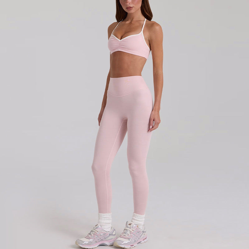 New arrival yoga clothes high waist hip lifting and abdominal control shorts nine-point pants suspenders beautiful back running sports intimates bra suit