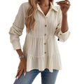 Shipped: new solid color casual textured long-sleeve button-down shirt for us & european cross-border e-commerce ()