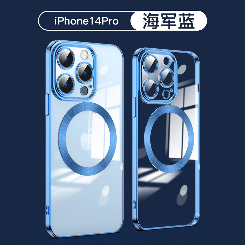 Electroplated magnetic iphone 17 pro max case with clear lens protector, full coverage drop-proof case for iphone 12/11
