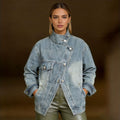 new european and american style cross-border  denim jacket - irregular single pocket design women's oversized top