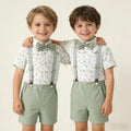 new arrival: korean style children's gentleman outfit - suspender set for boys, featuring a printed short-sleeve shirt