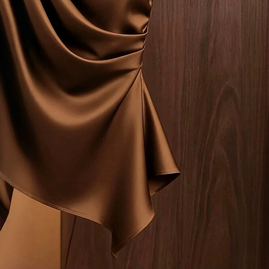 Amazon  cross-border e-commerce new arrival  solid color satin ruched bow blouse top